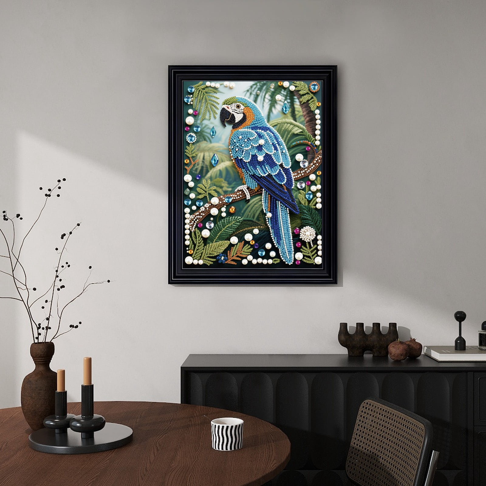 FLOPESN 4PCS Parrots DIY Gemstone Pearl Painting Kit - 9.84x13.78 Inch Frameless Colourful Canvas Art for Adults, Stress Relief Craft & Home Wall Decor