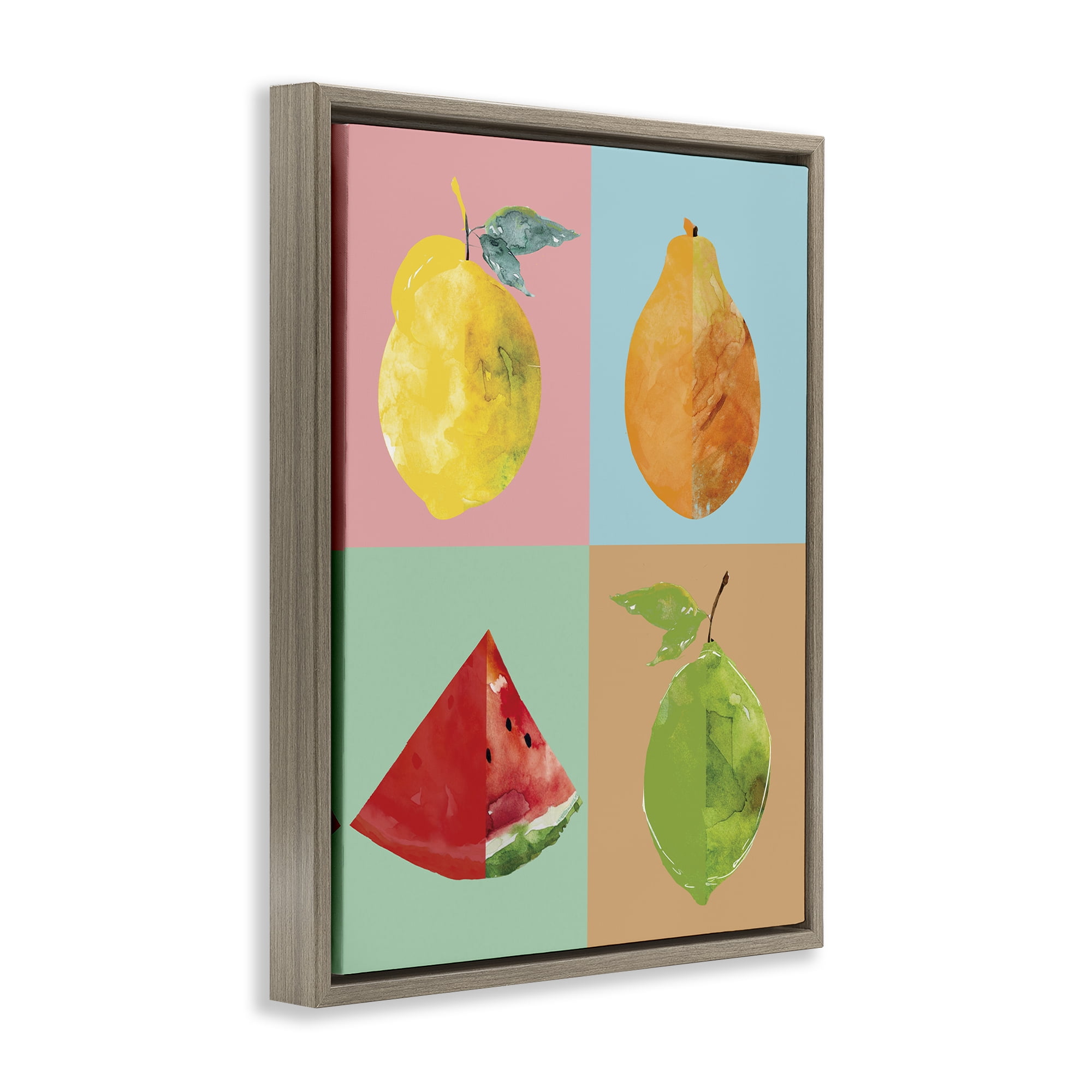 Stupell Industries Modern Pop Fruits Abstract Food & Beverage Painting Brown Floater Framed Canvas Art Print Wall Art, 17 x 21