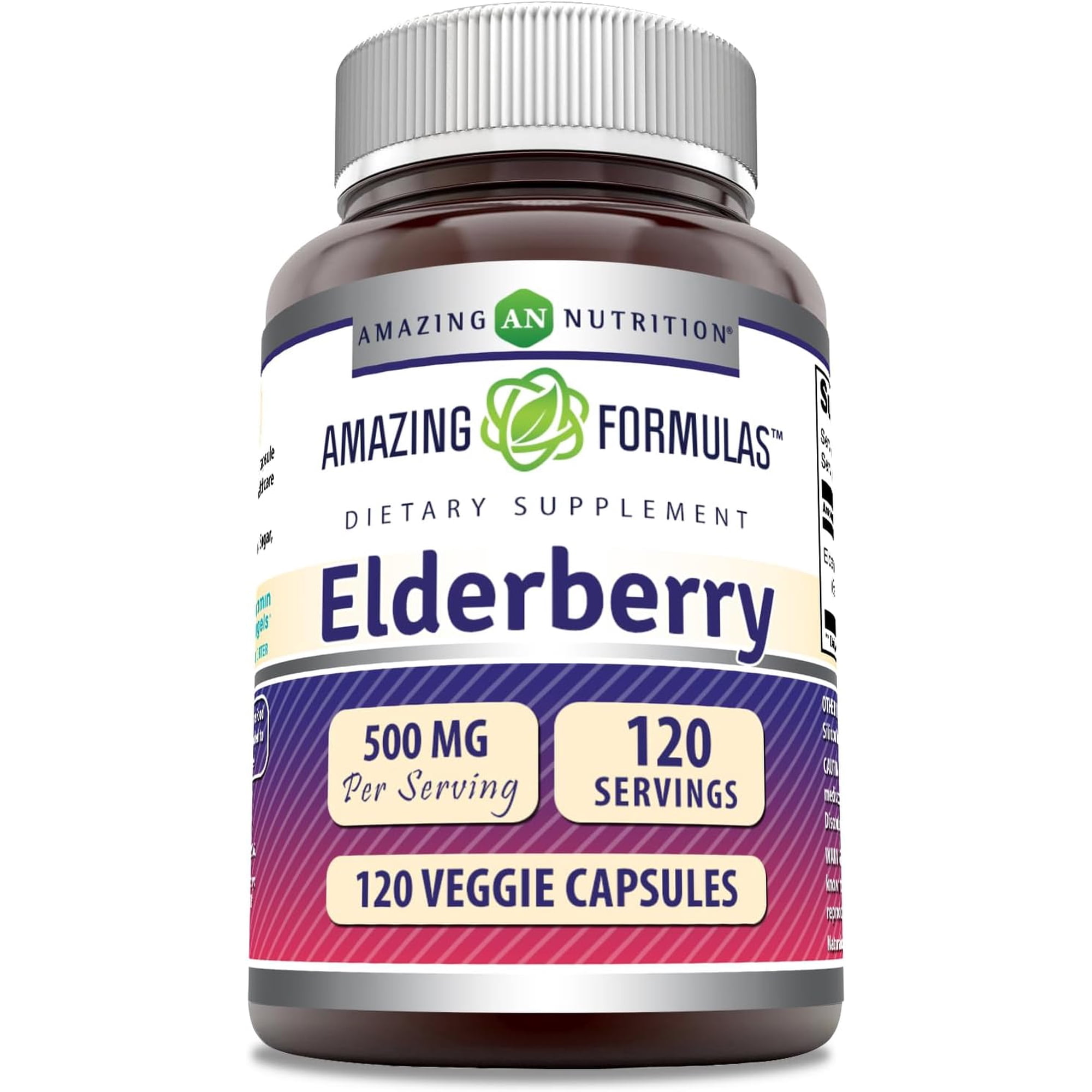 Amazing Formulas Elderberry 500mg Per Serving 120 Veggie Capsules Supplement | Non-GMO | Gluten Free | Made in USA | Ideal for Vegetarians