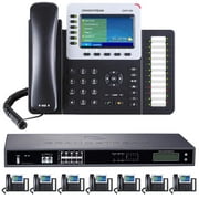 Business Phone System by Grandstream: 8-Line Ultimate Pack with Auto Attendant, Voicemail, Cell & Remote Phone Extensions, Call Recording & 1 Year Free Mission Machines Phone Service (8 Phone Bundle)