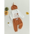 thumbnail image 3 of Wassery Baby Boy Halloween Clothes Set 3 6 12 Months Newborn Boys Pumpkin Print Long Sleeve Crew Neck Romper Long Pants Hat 3PCS Infant Fall Outfits, 3 of 9
