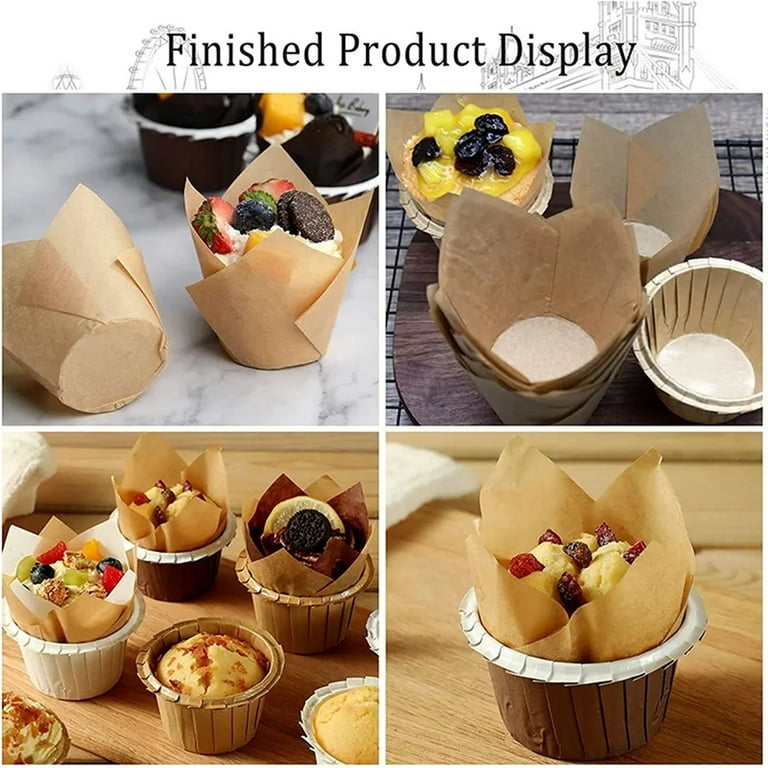 Gifbera 200pcs Natural Tulip Cupcake Liners Paper Baking Cups with  Unbleached Parchment Paper, Medium Tulip Muffin Liners Cupcake Wrapper for  Party