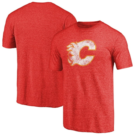 Men's Red Calgary Flames Throwback Logo 1980-1981 Tri-Blend T-Shirt