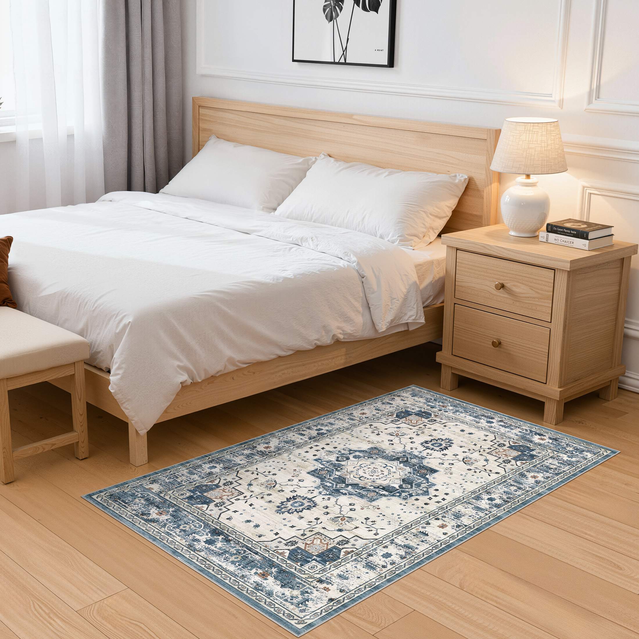 Uermei 3'x5' Washable Area Rug: Soft Non-Slip Indoor Floor Rug for Bedroom, Office, Dining Room, Entryway, Stain-Resistant Door Mat Throw Carpet for Laundry Foyer - Blue