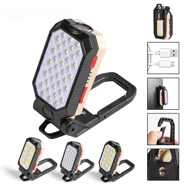 Luz de trabajo LED recargable por USB con gancho magnético Pantalla de alimentación linterna de emergencia luz de inspección