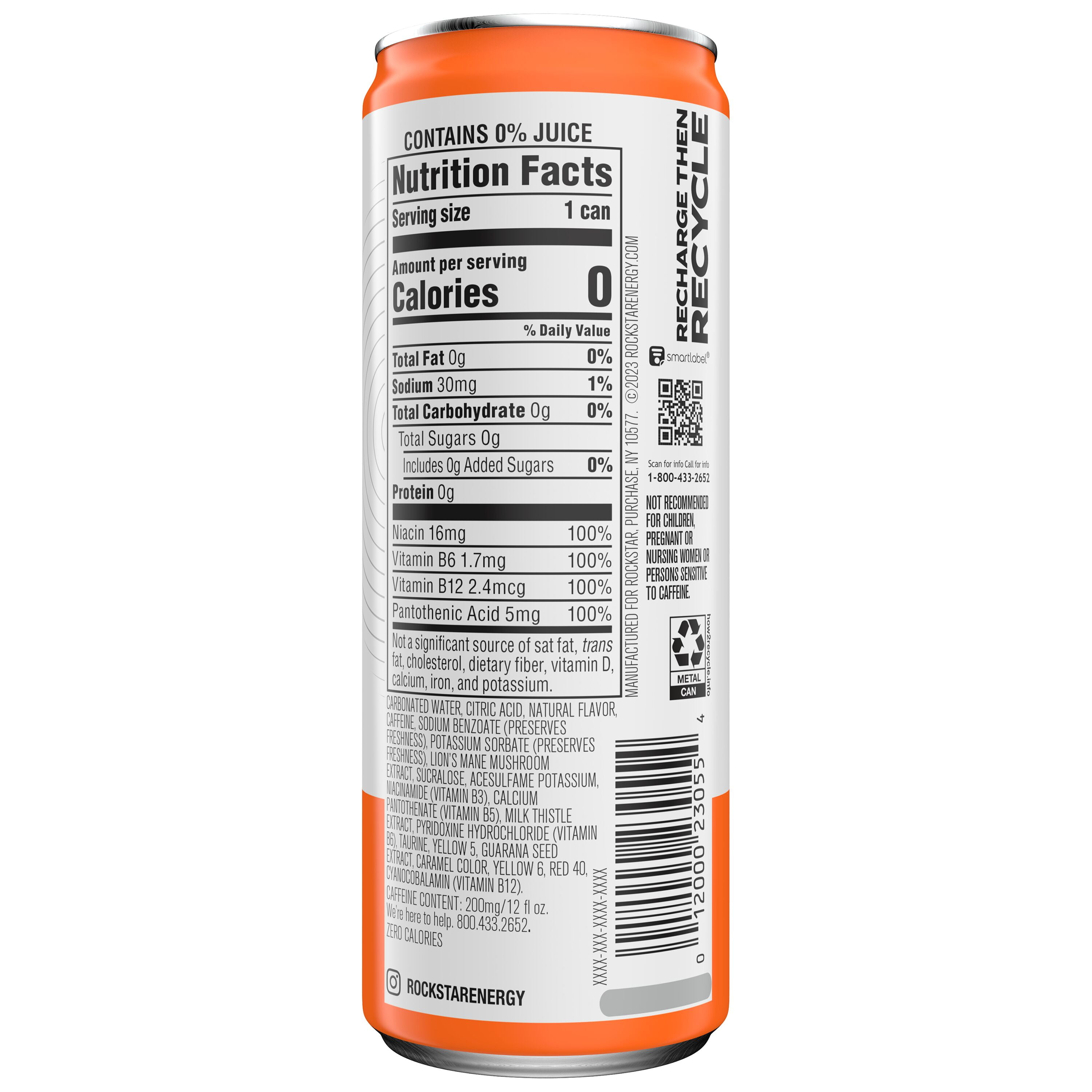 Rockstar Focus Zero Sugar Energy Drink, Passionfruit Mango Flavor, Lion’s Mane, Energy & Mental Boost, 12 oz 12 Pack Cans