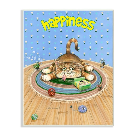 Stupell Industries Happiness Funny Cat Cartoon Pet Design Graphic Art Unframed Art Print Wall Art, 13x19, by Gary Patterson