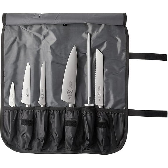 Mercer Culinary Züm 7-Piece Forged Carbon Steel Knife Set in Roll, Black