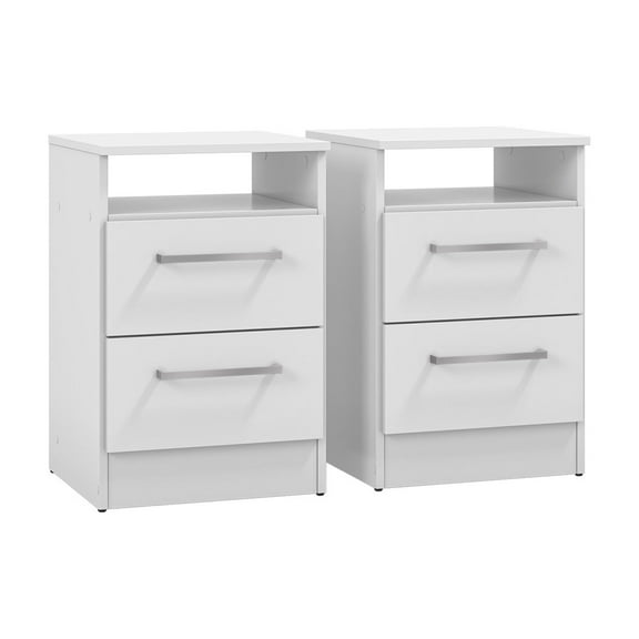 Kappesberg Miami 2-Piece Modern White Nightstand Set with Drawers and Open Shelf - for Adults and Teens