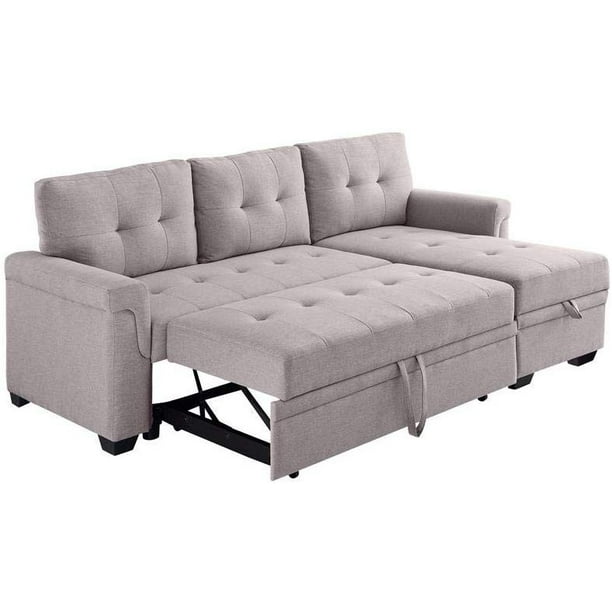 Lilola Home Lucca Linen Reversible Sleeper Sectional Sofa-Color:Light ...
