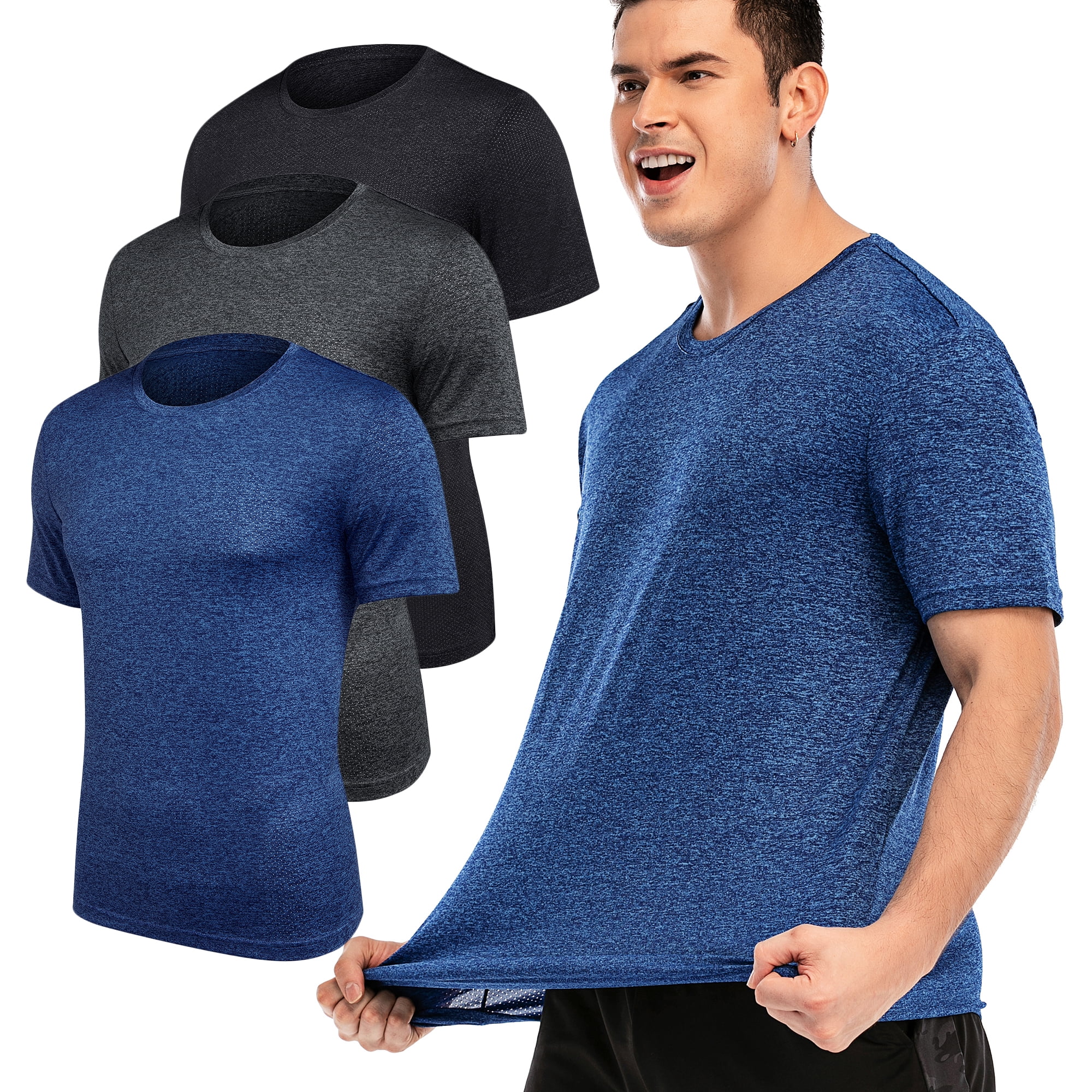 Men's Crew Neck Workout Shirts Dry Fit Moisture Short Sleeve Mesh