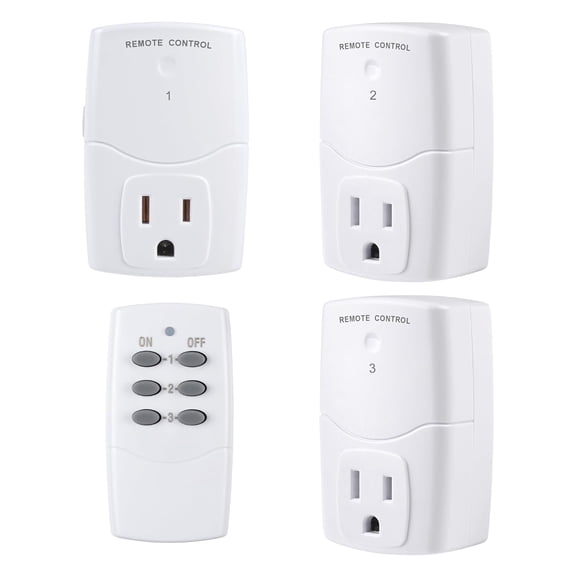 BN-LINK Mini Wireless Remote Control Outlet Switch Power Plug In for Household Appliances, Wireless Remote Light Switch, LED Light Bulbs, White (1 Remote 3 Outlet) 1250W/10A