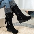 thumbnail image 6 of Willtoo Womens Knee High Boots Fuzzy Cuff Lace Up Wedge Heel Tall Boots Fashion Warm Snow Boot for Casual Outdoor Fall & Winter Wear, 6 of 6