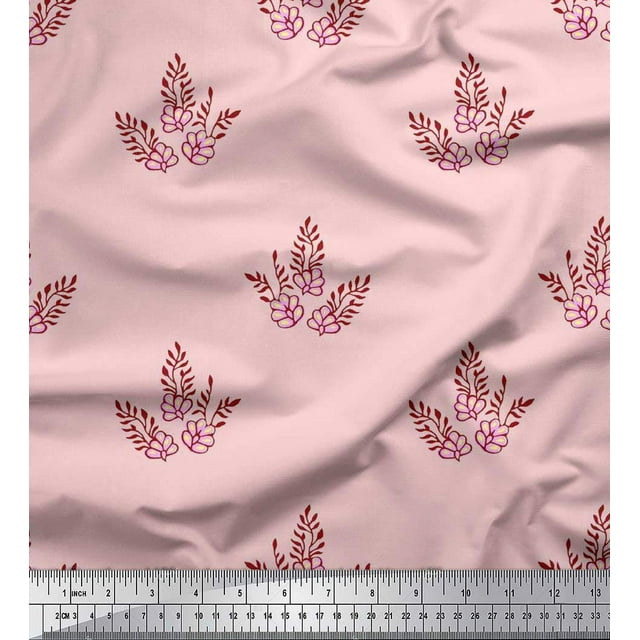 Soimoi Rayon Crepe Fabric Leaves & Floral Block Fabric Prints by Yard 46 Inch Wide