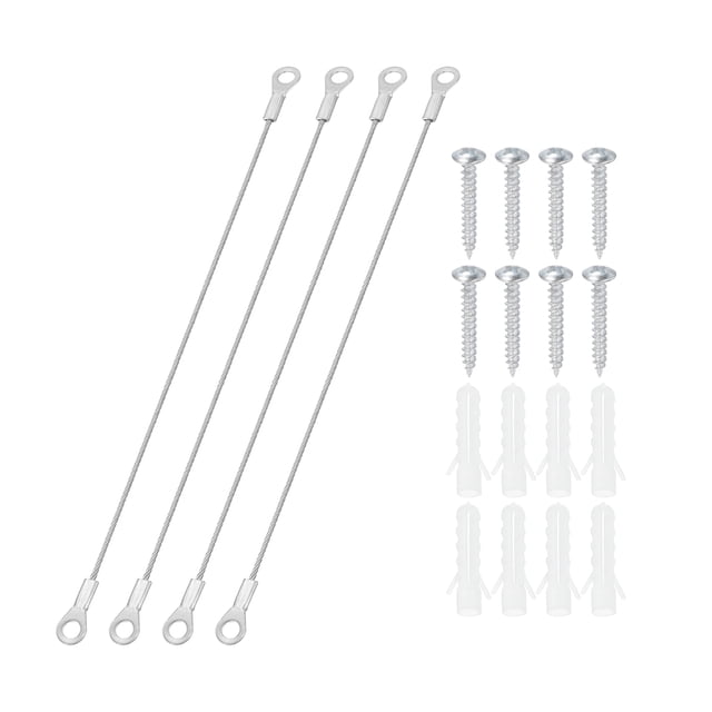 Stainless Steel Lanyard Cable with Eyelets 0.06" x 8" 1.5mm x 20cm Lock Security Wire Rope with Screws, 4 Pack