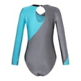 thumbnail image 2 of CHICTRY Girls Color Contrast Ballet Gymnastics Leotard Long Sleeve Modern Dance Ice Skating Bodysuit Teal Blue 8, 2 of 7
