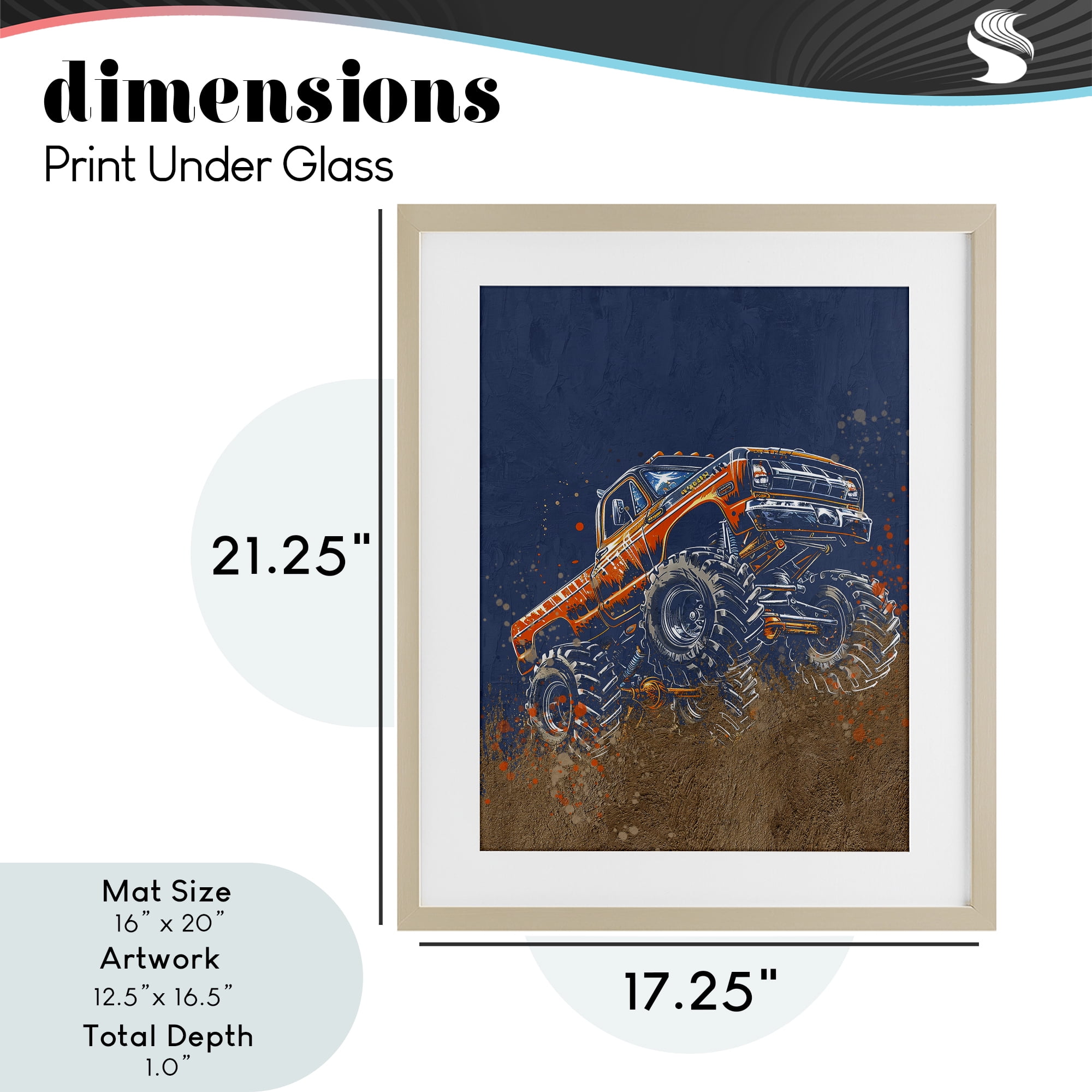 My Jam Monster Truck Birch Framed Print Under Glass, design by Kim Allen