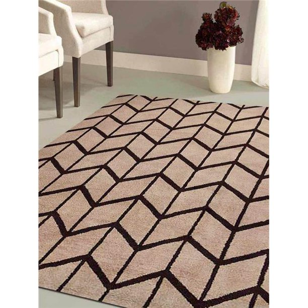 8 x 10 Pi Géométrique à la Main Noué Zone de Laine Tapis&44; Beige & Brun