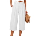 thumbnail image 4 of XPMWRP Women's High Waist Pleated Wide Leg Capri Pants Button Closure Casual Loose Trousers with Pockets Stretchy for Work White XL, 4 of 5