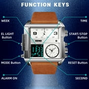 SKMEI Men's Waterproof Digital Watch, Square Large Face Analog Quartz Wrist Watch Sports Watch, with Multi-Time Zone Waterproof Stopwatch