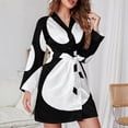 thumbnail image 3 of Dog Paws Hand Drawn Night Robe Long Sleeve V Neck Robe With Belt Women's Sleepwear Dresses, 3 of 9
