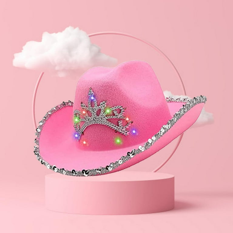 Yunhgft Pink Cowboy Hat with Tiara Wide Brim Sequin Decoration for