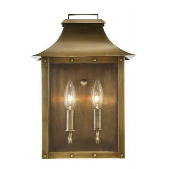 HomeRoots  13.5 x 9.25 x 9.25 in. Manchester 2-Light Aged Brass Pocket Wall Light