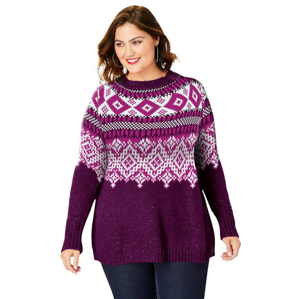Roaman's - Roaman's Women's Plus Size Fair Isle Sweater Sweater ...