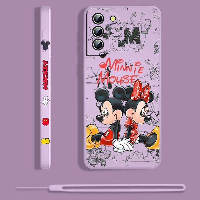 Funda de teléfono de Mickey y Minnie para Samsung Galaxy, carcasa bonita con cuerda izquierda para Samsung Galaxy S23, S22, S21, S20, S10, Note 20, 10, Ultra Plus, Pro FE Lite