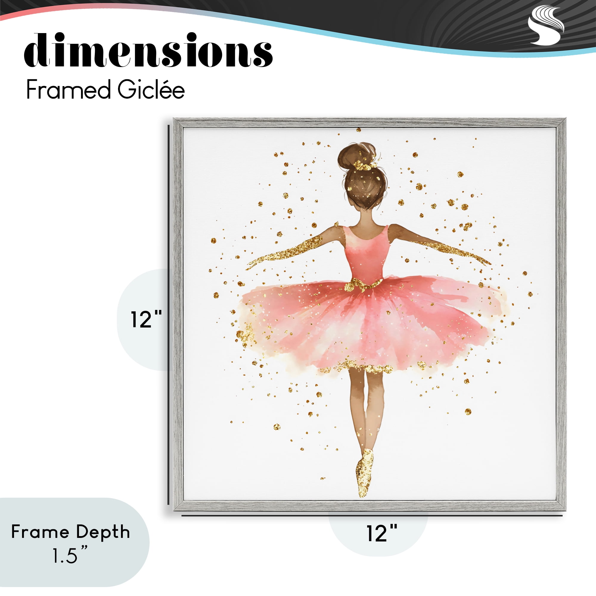 Stupell Industries Ballerina with Gold Glitter Gray Framed Giclee Art, design by Creative Studio