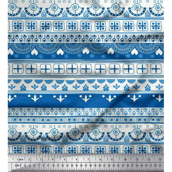 Soimoi Rayon Crepe Fabric Square & Semi Mandala Ethnic Print Fabric by the Yard 46 Inch Wide