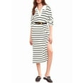 thumbnail image 2 of Womens Striped Sweater Dress Fall Chunky Knit V Neck Collared Long Sleeve Slit Loose Midi Dresses White XXXL, 2 of 8