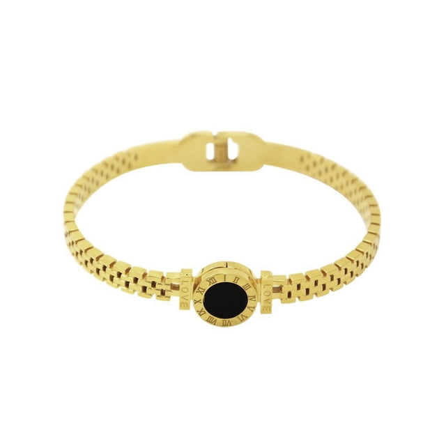 Brazalete Unisex de Oro Laminado con Detalle Negro