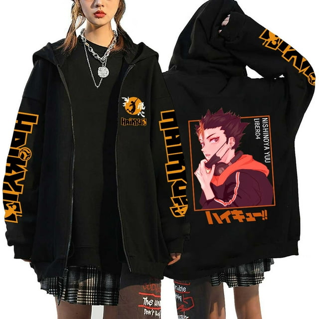 Anime Hoodie Zip Up Jacket Karasuno Plus Size Sweatshirt Harajuku Unisex