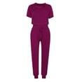 thumbnail image 4 of Scyoekwg Summer Outfits for Women 2 Piece Trendy Loose Sweatsuits Sets Solid Color Short Sleeve Round Neck Drawstring Tops Jogger Pants Casual Tracksuit (Purple,XL), 4 of 5
