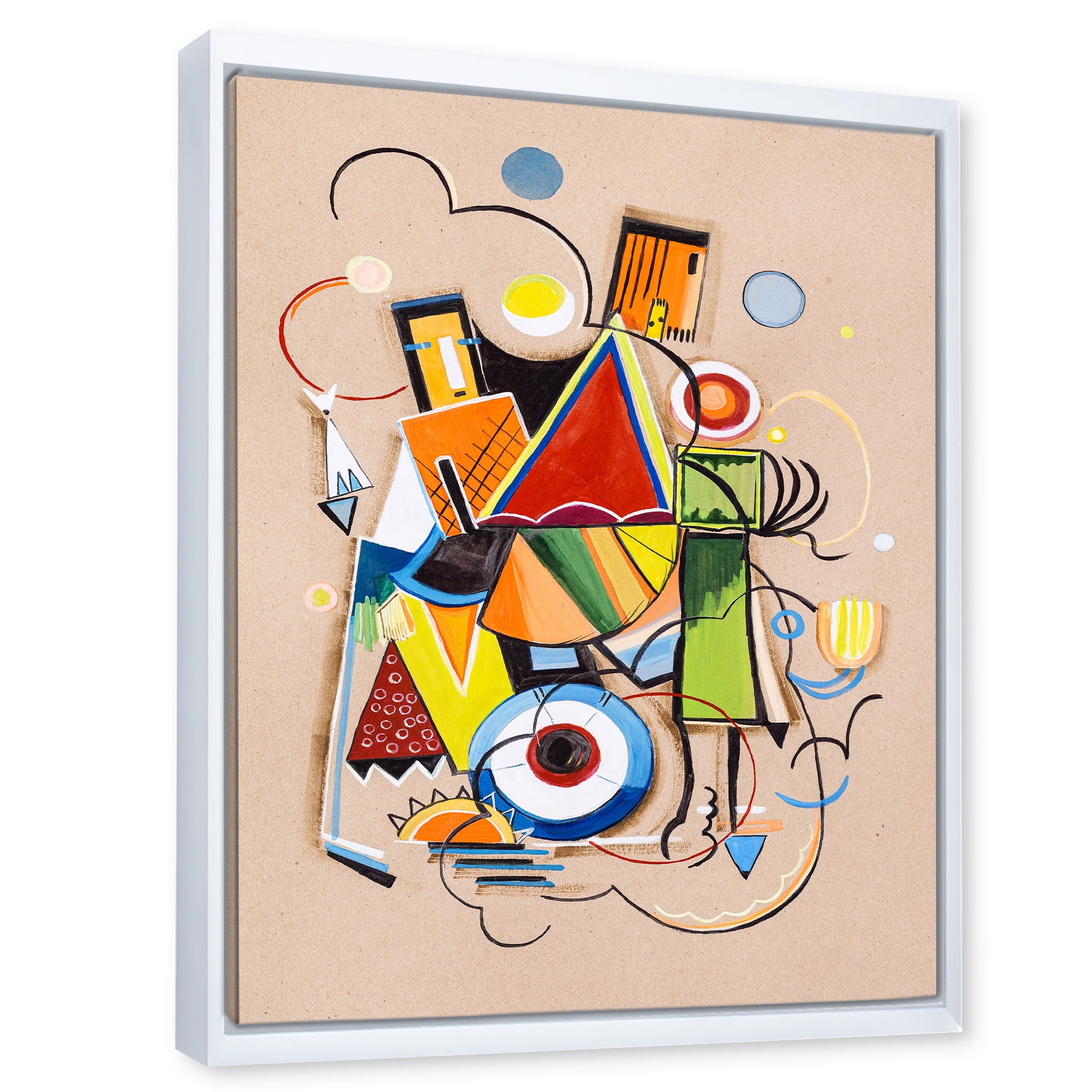 Designart 'Abstract Compositions Of Colored Geometric I' Modern Framed Canvas Wall Art Print