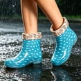thumbnail image 7 of Womens Polka Dot PVC Waterproof Mid Calf Rain Boots, Floral Cuff Lined, Soft Warm Interior, Pull On Casual Rain Shoes for Daily Outdoor Indoor Wear Light Blue A, 7 of 7