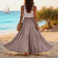 thumbnail image 4 of Women's Cotton Linen Skirt High Waist A-Line Pleated Maxi Skirts Casual Flowy Beach Vacation Skirts, L, 4 of 5