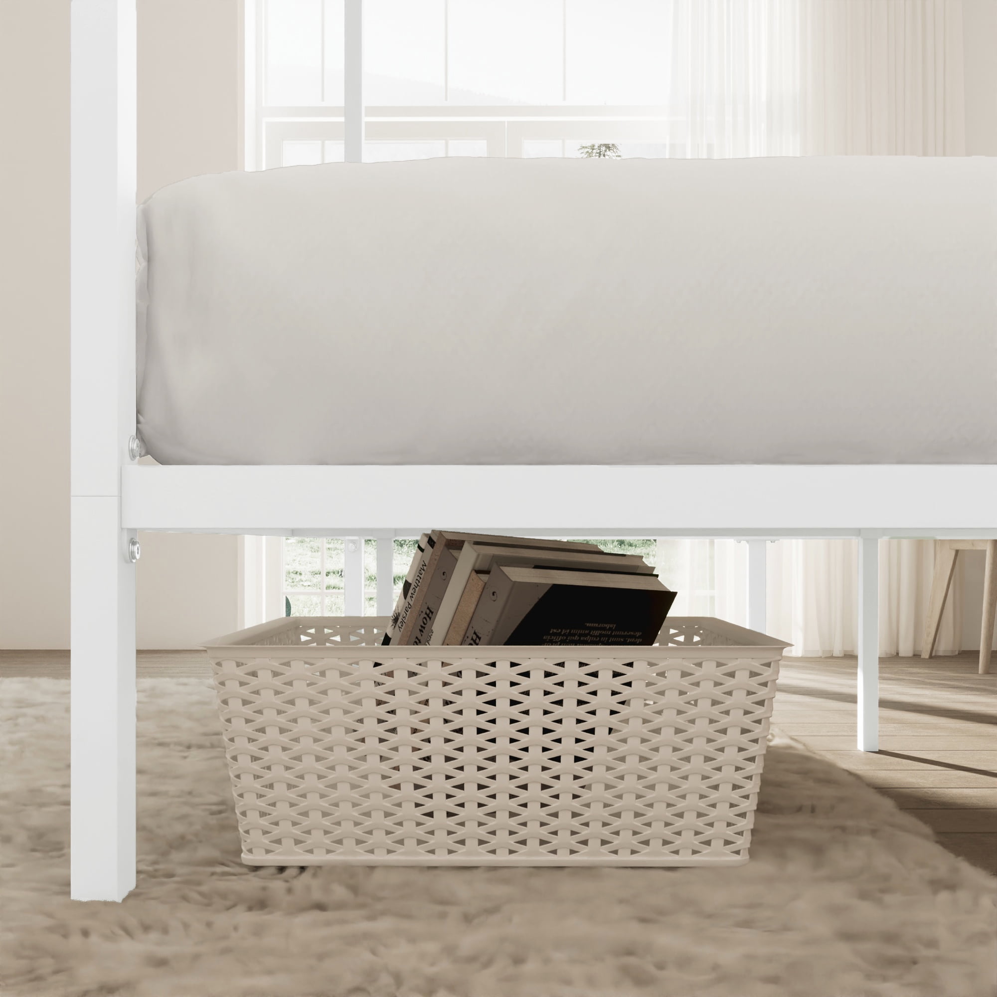Merrland Full Size Bed Frame, Canopy Platform Bed with Metal Headboard, No Box Spring Needed, White