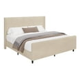thumbnail image 4 of High Headboard King Size Corduroy Bed Frame with Vertical Stripe Wingback and High Footboard, Platform Bed with Wooden Bed Frame and Metal Legs (Cream), 4 of 8