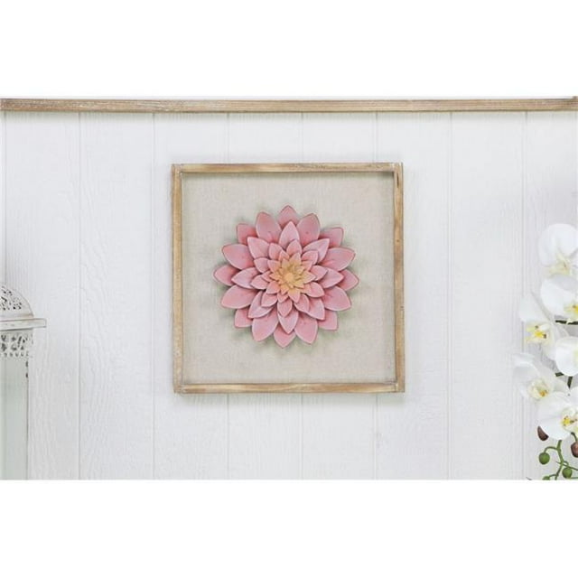 Cheungs 5437 Pink Flower with Frame, White Washed & Brown
