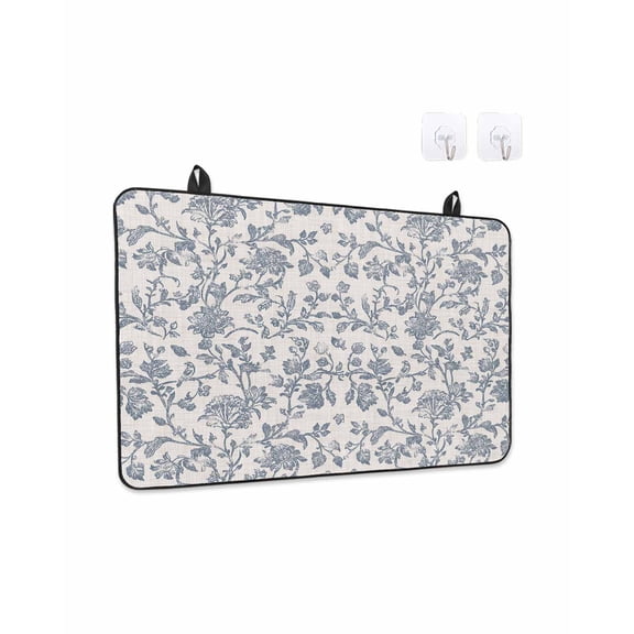 Stove Top Covers for Electric Stove, Blue Floral Glass Stovetop Cover Protector, Farmhouse Vintage Flower Leaf Botanical Induction Cooktop Protector Oven Mat for Kitchen Countertop 24"x21"