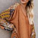 thumbnail image 1 of Blusa de manga larga para mujer, blusa para mujer con estampado de empalmes, blusa de manga larga para mujer, blusa de manga larga con cuello en V, funcionalidad inteligente, 1 of 6