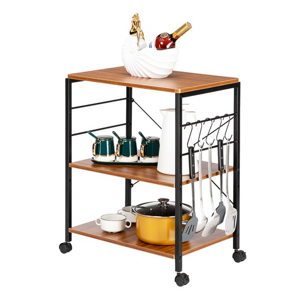 3 Tier Kitchen Cart Removable Storage Rack With Hooks Rolling Storage Organizer Metal Frame Microwave Rack On Wheels Multifunction Kitchen Cart Vintage Style Storage Furniture For Kitchen Y0203 Walmart Com Walmart Com