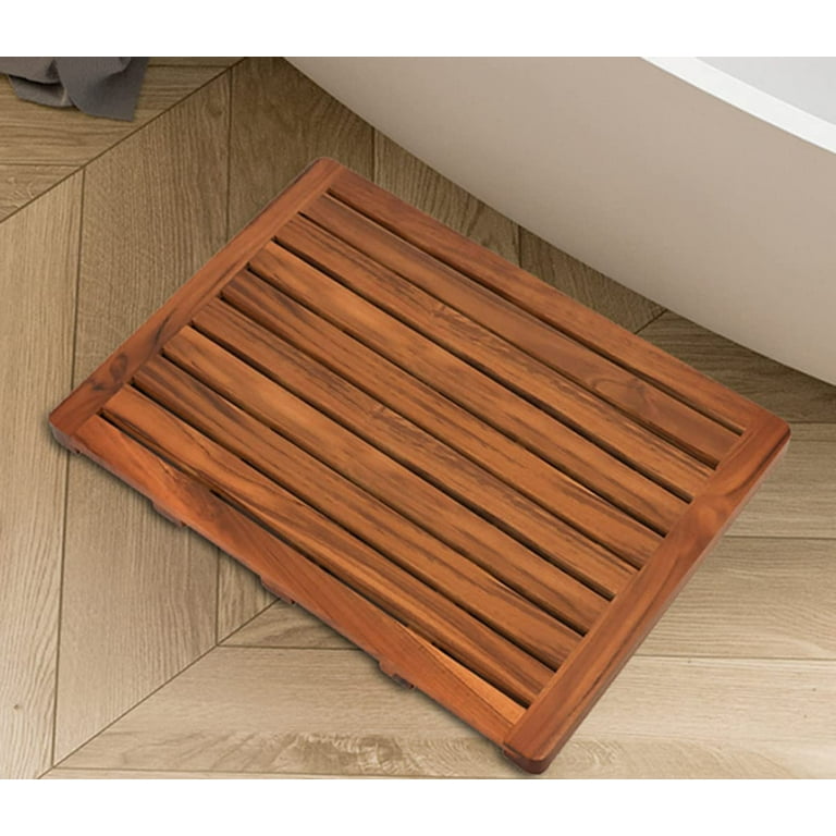 Teak Wood Bath Mat, Wooden Shower Mat for Bathroom, 24 X 16 Inch Non Slip  Wood F
