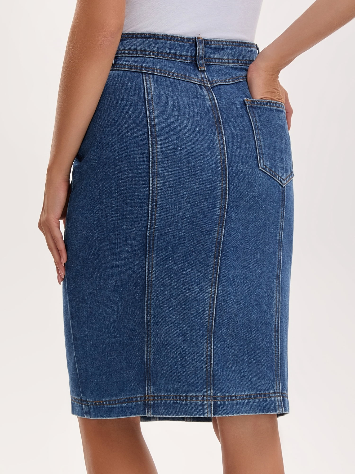 DARING DIVA Women's Denim Pockets Knee Length Jean Skirts Large Blue