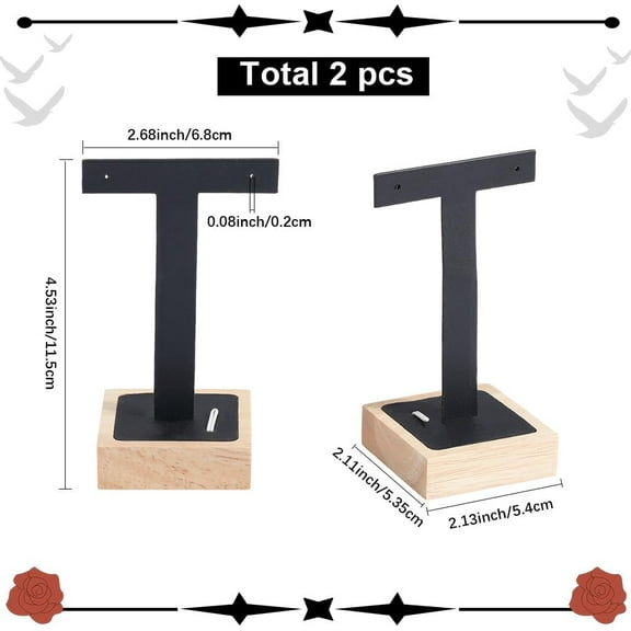 2Pcs Black Velvet Earring Display T Bar Jewelry Display Stand 2.13" W x 4.53" H Stud Hoop Earring Holder Countertop Showcase Hanging Jewelry Organizer Towers for Selling Store Bracelet Trade