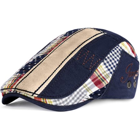 Berretto Uomo Newsboy In Patchwork - Gatsby, Cabbie, Regolabile In Cotone E Poliestere, Vintage