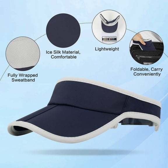 Sports Sun Visor Hats Athletic Visors Hat for Women Men Golf Tennis Cycling Running Navy One Size