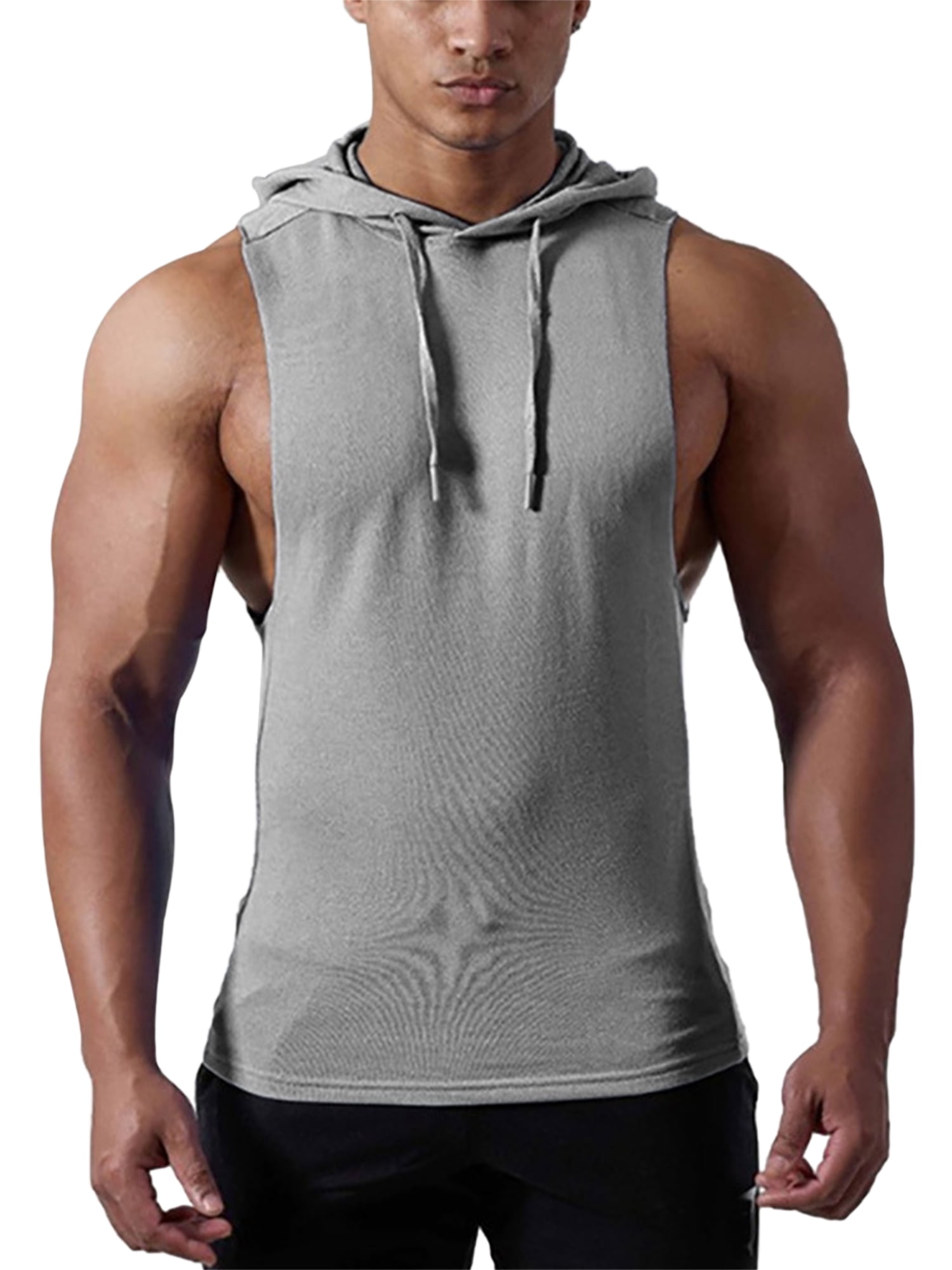 Men's Bodybuilding Sleeveless Hoodie Running Dry Fit Fitness T Shirts